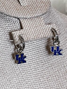 Jayhawks University of Kansas UK Logo Dangle Hoop Earrings - Blue Silver